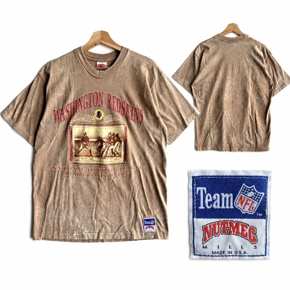 NEW VTG 90s Nutmeg Washington Redskins Graphic T-Shirt Size Large Made in USA